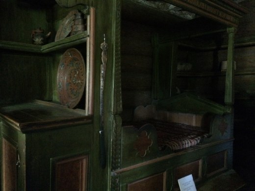 The iconic Norwegian bed in one of the farm houses at the Open Air Museum.