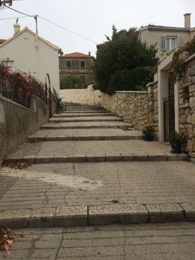 Up the steps in Split for a view of the city near Marjan Hill.