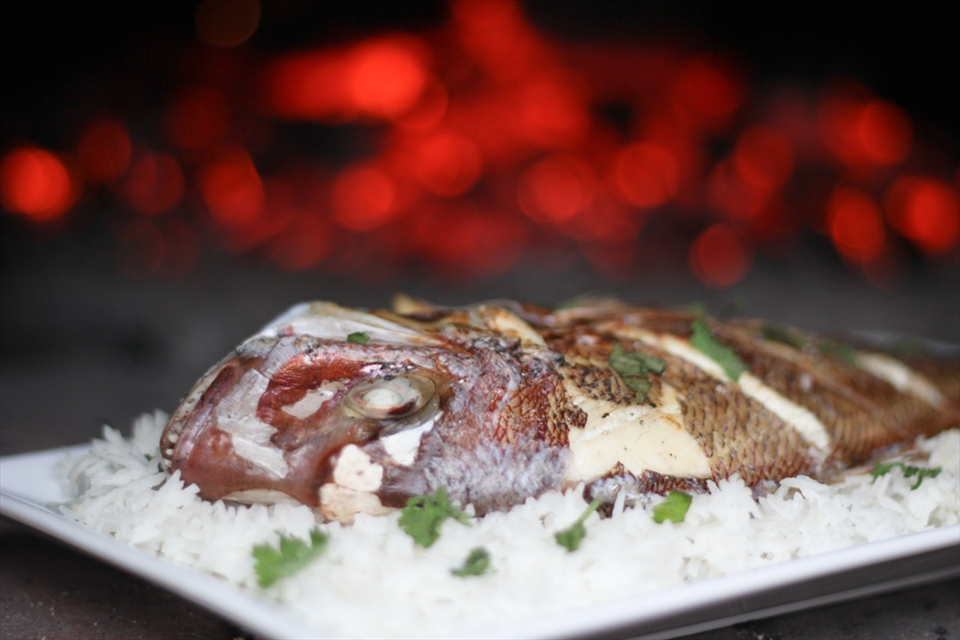 The finished dish and the dying embers