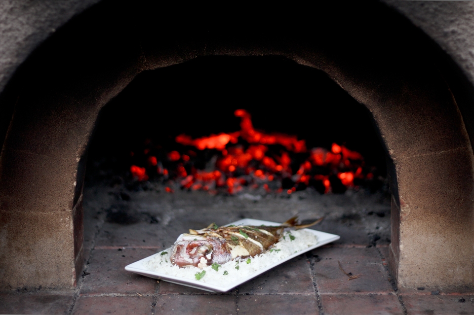 The finished dish and woodfired oven