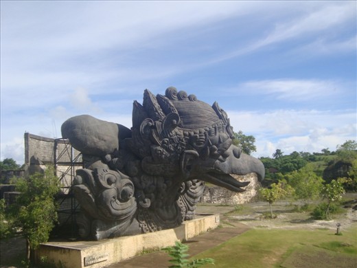 Tourism object in Bali, Garuda Wisnu Kencana from the right side. Greatest Statue in Bali with blue sky 