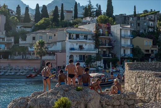 Boys at Mazzaro getting ready to jump into the water below