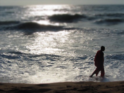 Serene Sri Lanka: a monk walking at sunset, his last walk of the day