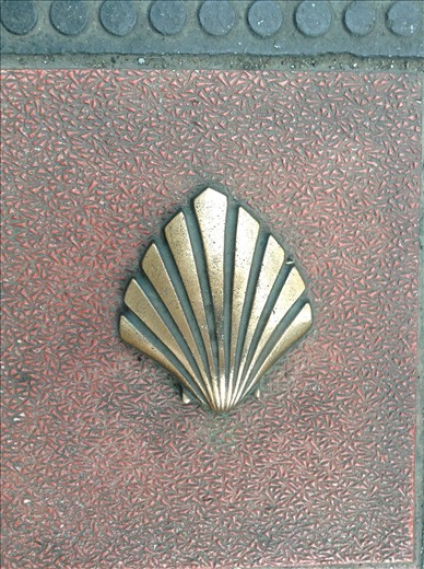 brass shells imbedded on the sidewalks early in the trek