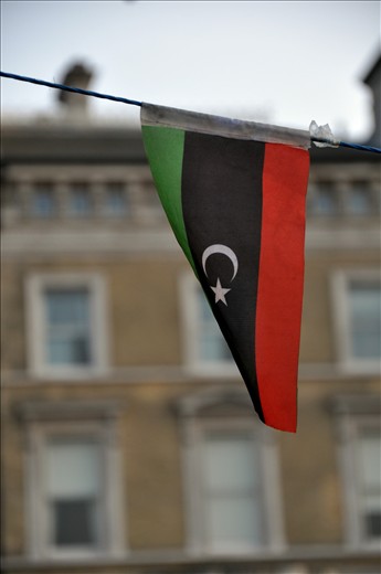 The Libyan Flag calmly swaying in the wind. 