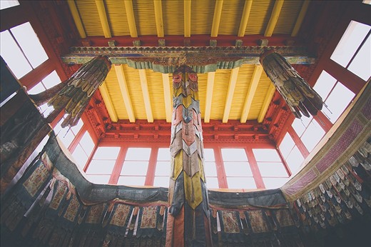 The inside of a buddhist temple in Leh, Ladakh at Kashmir shows the unified symmetry in the culture that presides among the populous of the state.