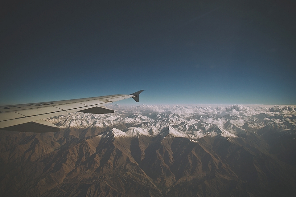 The flight back from the airport at Leh, which stands at close to 11,000 feet above sea level gives a breathtaking view of the Himalayan ranges.