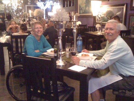 Denise and John at Izimbli. Restaurant for late birthday dinner in Ermelo.