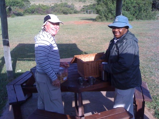 John and Safari ranger Joseph on morning tea and coffee break.