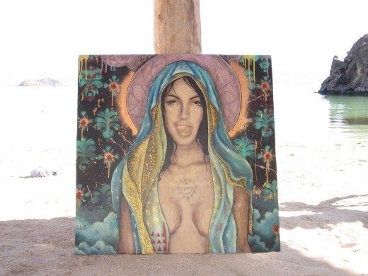 Slightly controversial rendition of the Virgin Mary enjoying the beach at El Burro.