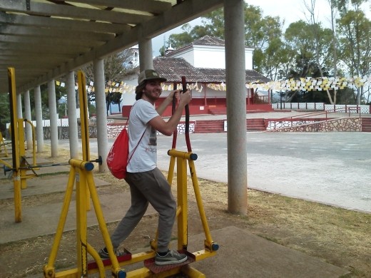 Andrea taking full advantage of the fit for Jesus program's workout equipment. 