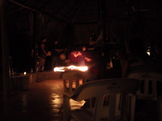 By the end of the show she was rocking three hoola-hoops aflame.