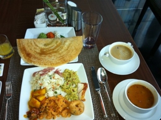 My first Indian Breakfast!  I'm in heaven!  Why has it taken me 33 years to have curry scrambled eggs?  It's the best!