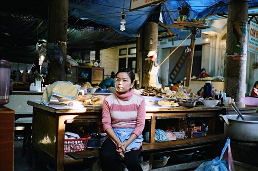 Girl working in the food market at sapa, north of vietnam.