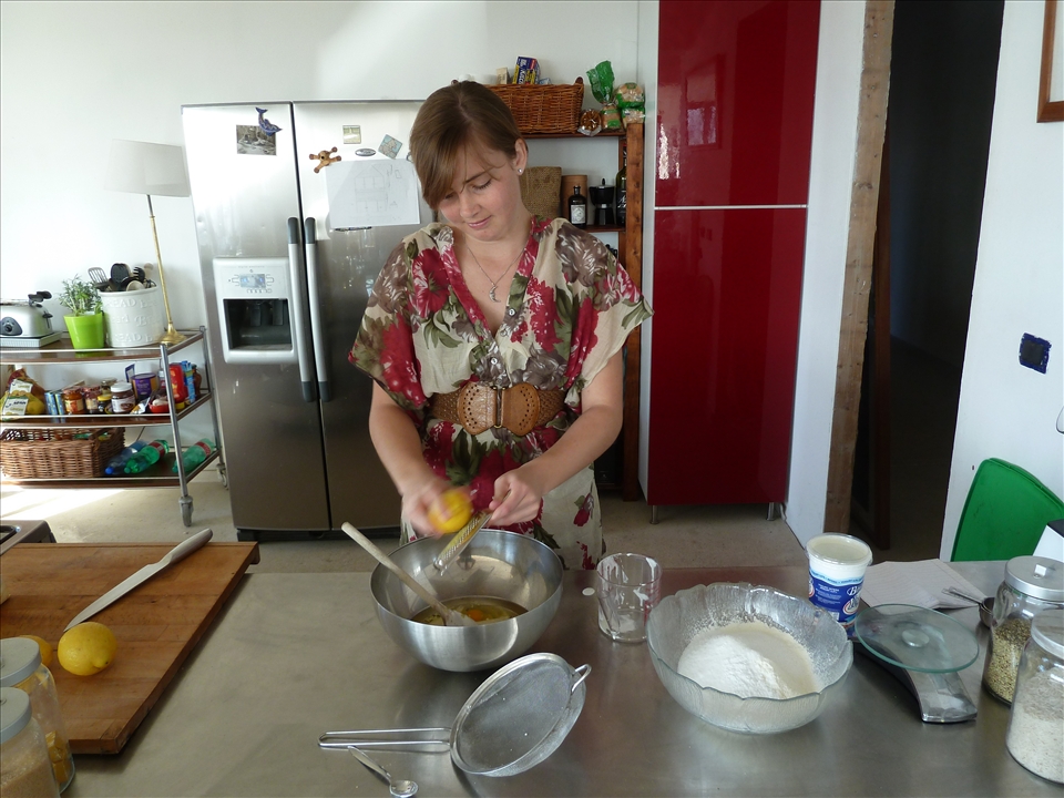 Grating the lemon zest.
