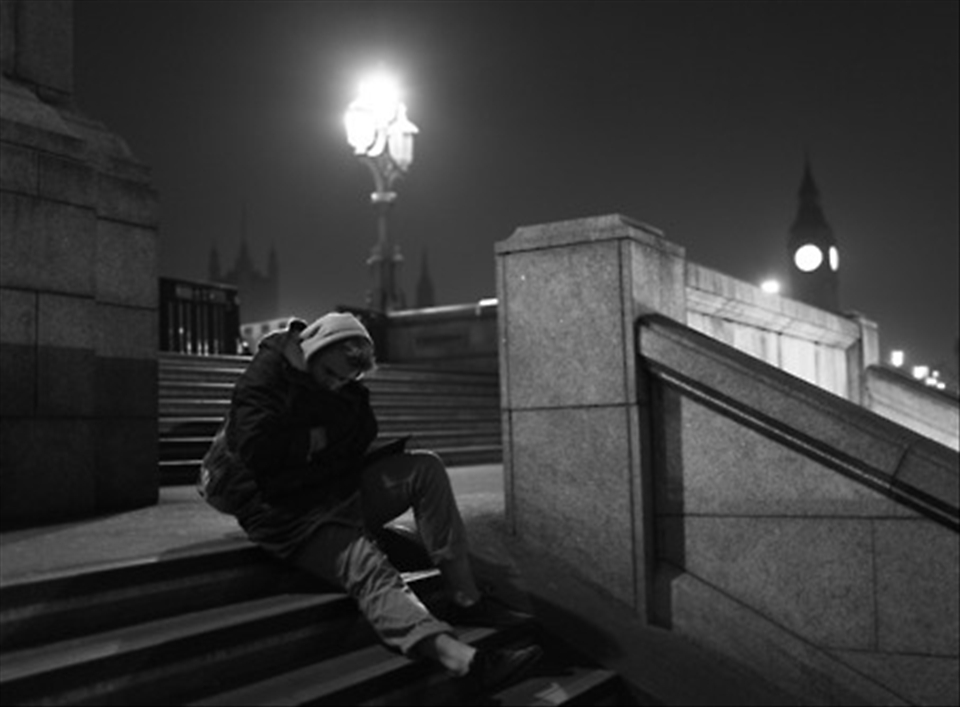 Loneliness can be anywhere, a lonely walk through the streets of London. 2011 