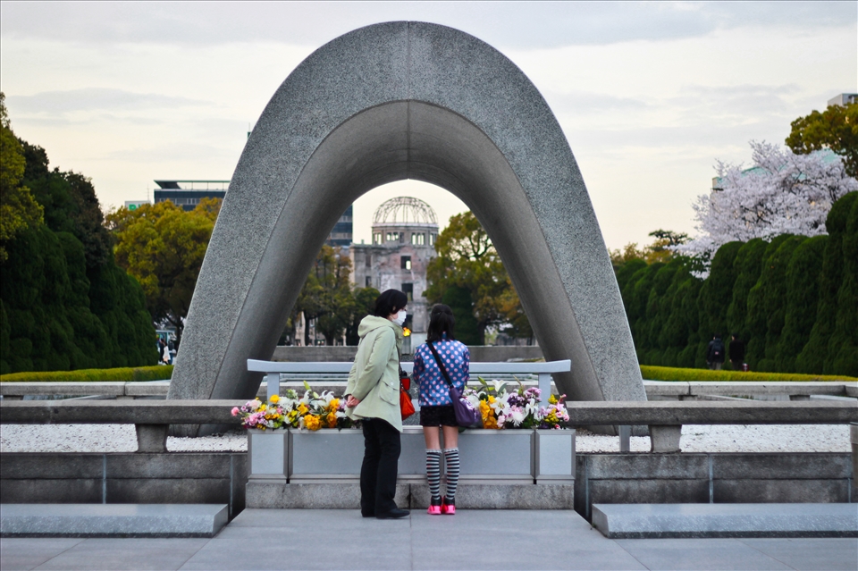 Peace Memorial Park with the Atomic Bomb Dome and Peace Flame in line