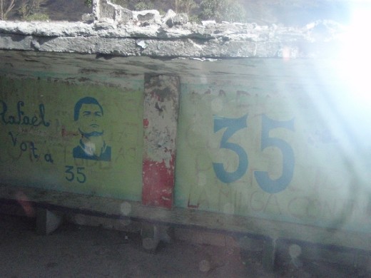 Vote for party No 35 - political adverts on every spare bit of wall!