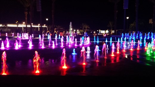 Light and sound show at the water fountains in Gan Binyamin Central Park. Eilat. 