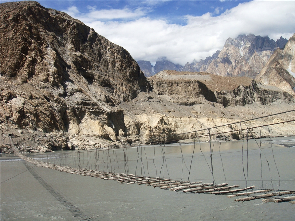 Passu Suspension Bridge (701 feet) one of the most attractive tourist spot in lower Gojal, this was one of the three hanging bridges that survived in Attabad lake, the other two Hussaini and Gulmit submerged and became under the sedimentation of Hunza river, these were the only source of communities to other seasonal villages across the Hunza river. now there is no option to go to those villages except traveling very far for many hours traveling.