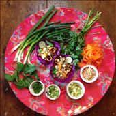 Overhead view of Platter with 2 Thai Lettuce Cups and Garnishes/Herbs: by spice_mistress, Views[249]