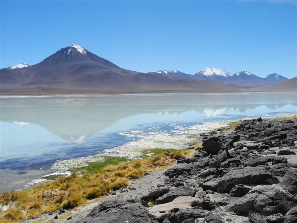 At an elevation of 4350 m, the Laguna Blanca is not far from the Chilean border and represent the first sight different from desert. The characteristic white colour of the water is caused by the high amount of minerals: that makes life really difficult in this lake and in a lot of others around the Bolivian Andes. Fishes can not live here, around it there are just sand, stones and short grass, in this way there is not space for animals, birds and humans, that can't work in such an environment.