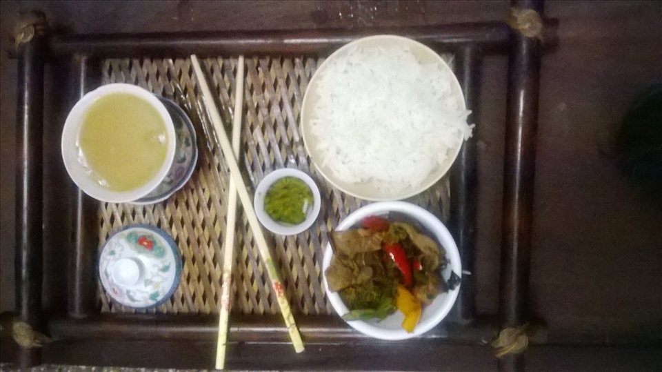 Mushroom and Vegetables - Tibetan dish served with rice,pickle and Tibetan tea
