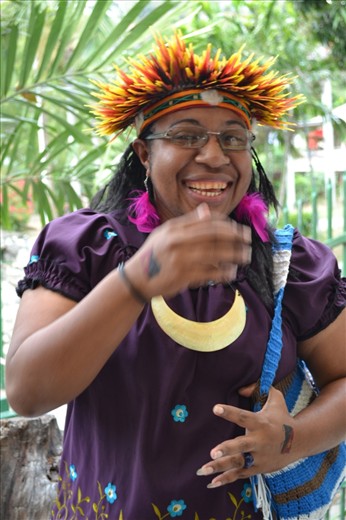 4. 'Jenny - the Shy Motuan ' - The Motuans are native inhabitants of PNG, who live along the southern coastal area of the country. Jenny has been dressed up for the competition but she is shy to dance. She is wearing a Meri Blouse (traditional loose fitting top that most of the PNG women wear), with a head gear made from the feathers of the Bird of Paradise (national bird of PNG), a shell necklace and has a bilum (traditional string bag) on her left shoulder.