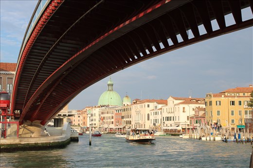 A glass modern bridge in Venice