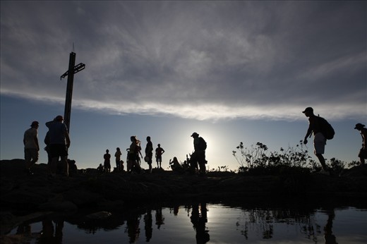 Tourist gather at sunset on top a mountain in Chapada Diamantina National Park.