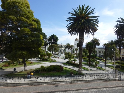 The view of the main plaza in Lactacunga from our hotel room at Hotel Cotapaxi.