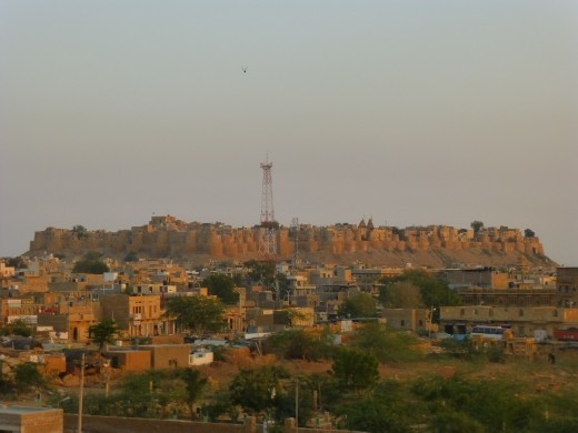 A view of Jaisalmer Fort from Desert Moon guesthouse. Who put that communications mast there?