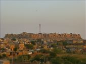 A view of Jaisalmer Fort from Desert Moon guesthouse. Who put that communications mast there?: by steve_and_emma, Views[281]