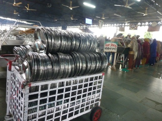Clean thali plates ready for the next lot of hungry pilgrims.