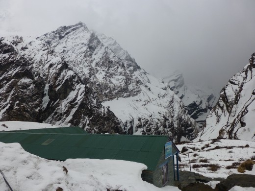 The clouds came in and a blizzard ensued as we headed up to Machhapuchhre Base camp (MBC).