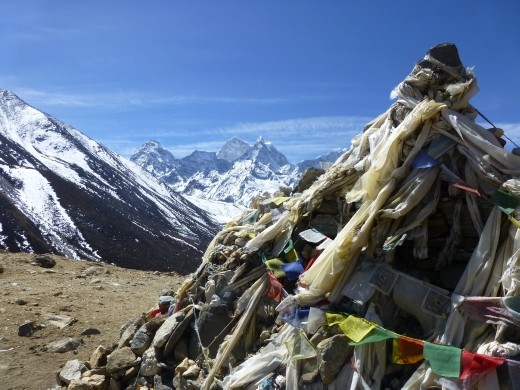 Prayer flags marking Periche pass.