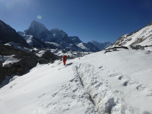 Crossing the Ngozumbu glacier.