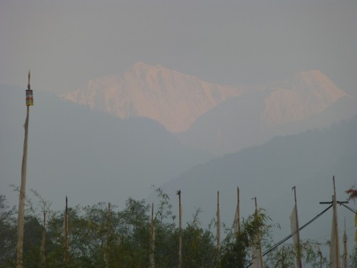 We finall got a glimpse of the snowy peaks through the haze from Yuksom on the morning we were leaving - typical!