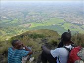 Our guides taking a rest looking back towards Mulanje town.: by steve_and_emma, Views[425]