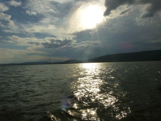 The sun going down over Lake Mburu.