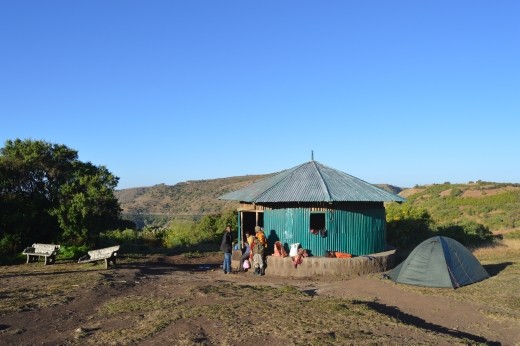 The facilities at the camp included a cooking hut and minging long drop toilets.