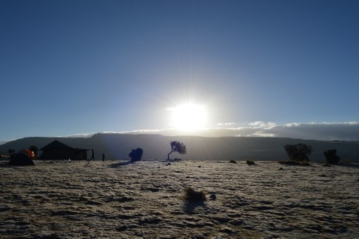 Waiting for the sun to warm us up at Geech camp.