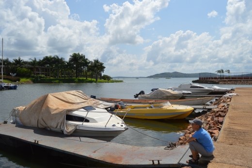 Emma waiting for the boat to take us to lagoon Resort.