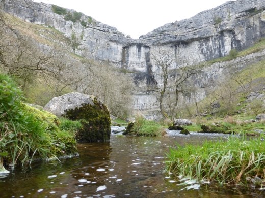 Looking up at Malham Cove.