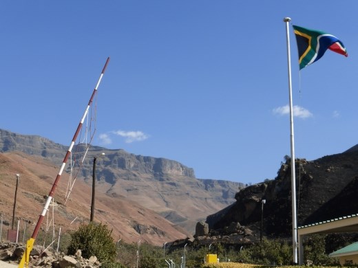 The South African border post at the bottom of the Sani Pass must be one of the most scenically situated we have ever crossed.