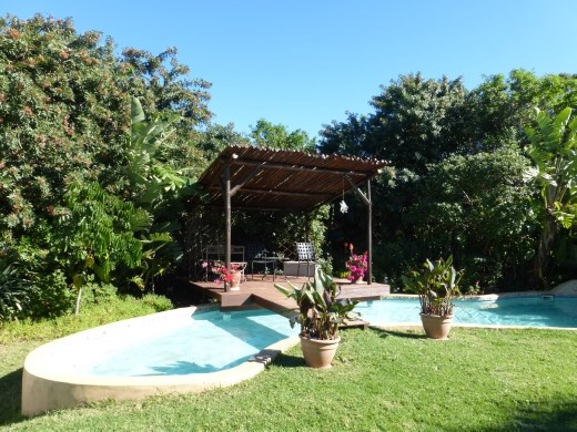 A nice bit of decking for sunset beers by the pool.