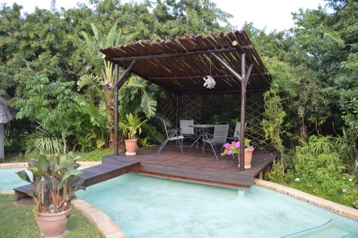 The pool deck has had a few coats of paint.