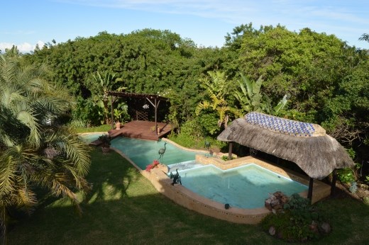 Looking down on the pool from our balcony.