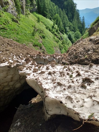 We were surprised to find a glacier blocking our path in July.