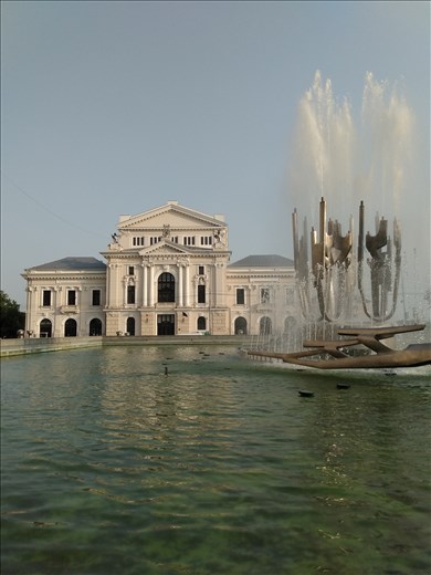 fountain in front of the beautiful theatre.